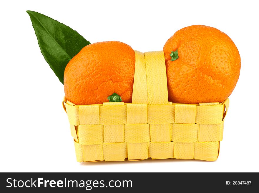 Tangerine In Basket  On White