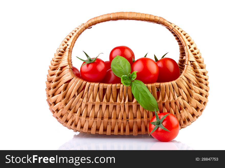 Fresh Tomatoes In Basket  On White