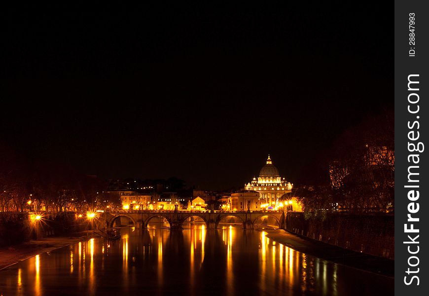 Vatican and Tevere by night in Rome, Italy.