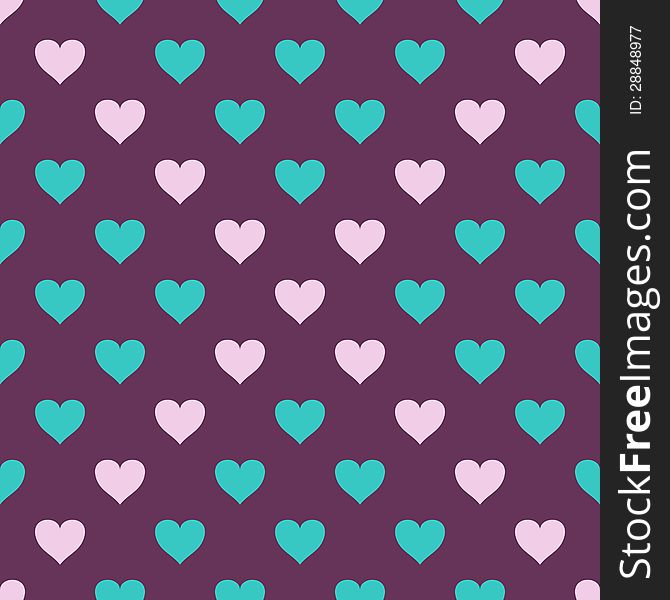 Vector seamless pattern with white and cyan hearts. Vector seamless pattern with white and cyan hearts