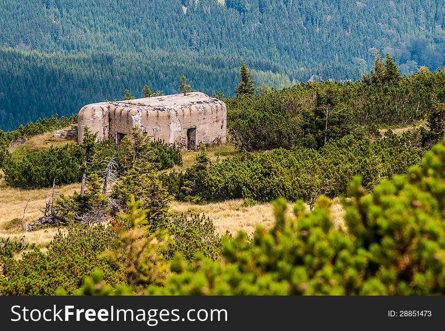 Old concrete shelter on the state frontier (Czech republic)