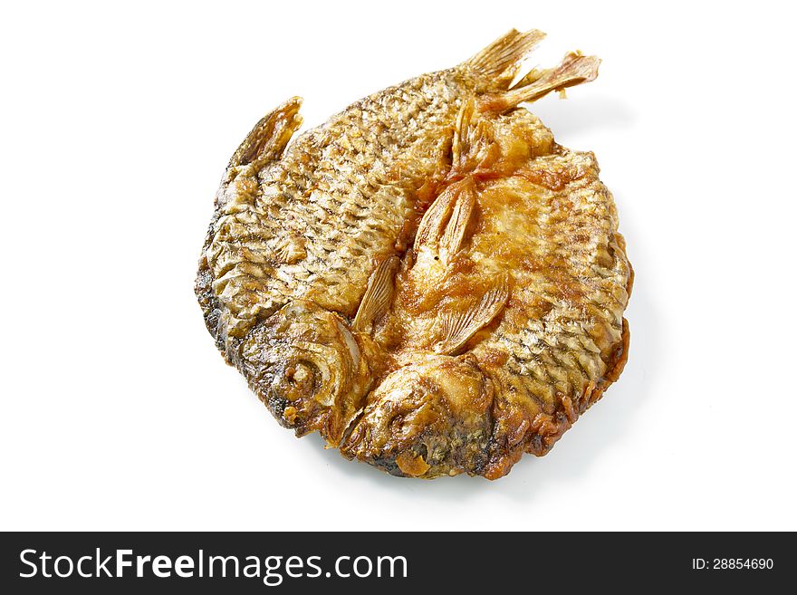 Dried fish fried with  Flour on white. Dried fish fried with  Flour on white.