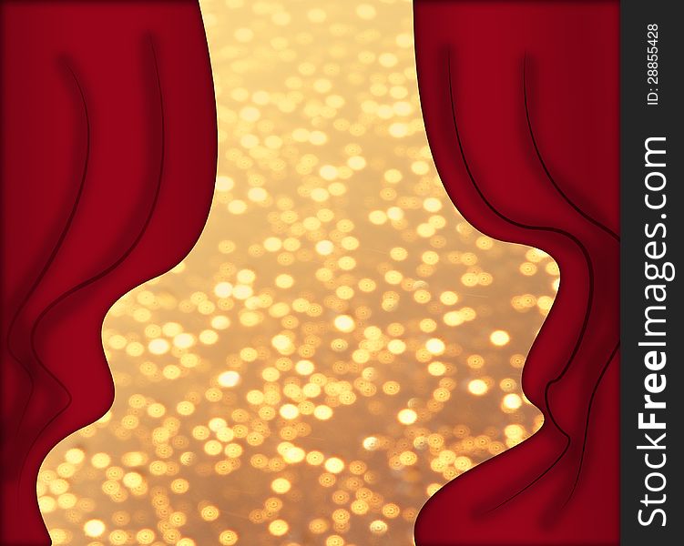 Red curtains and golden background