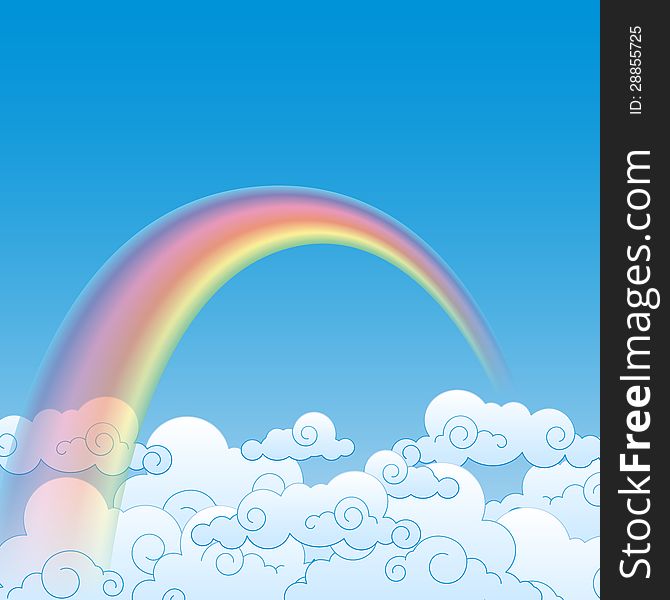 Colorful Rainbow With Cloud, Vector Illustration