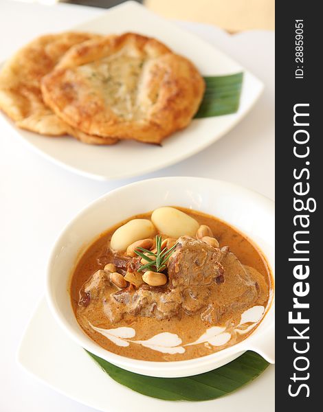 Popular Thai food, Beef massaman curry with roti