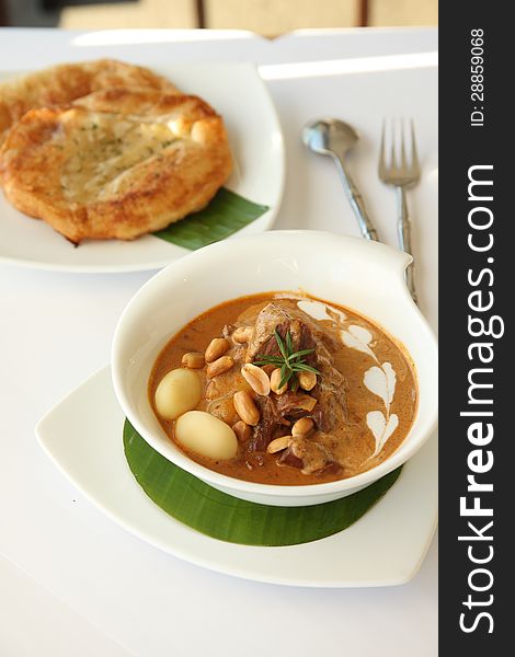 Popular Thai food, Beef massaman curry with roti
