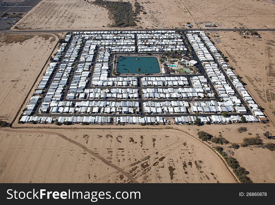 Trailer Park in the Arizona Desert as seen from above. Trailer Park in the Arizona Desert as seen from above