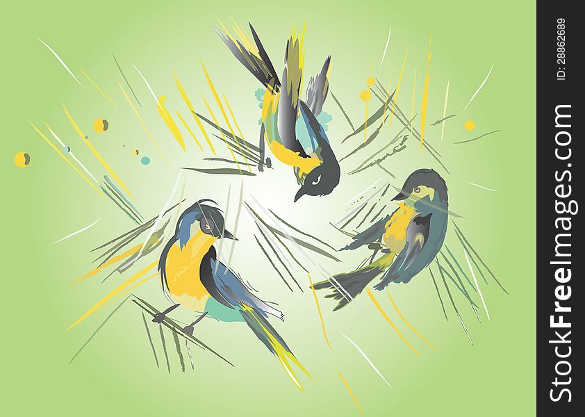 Abstract birds on colorful background