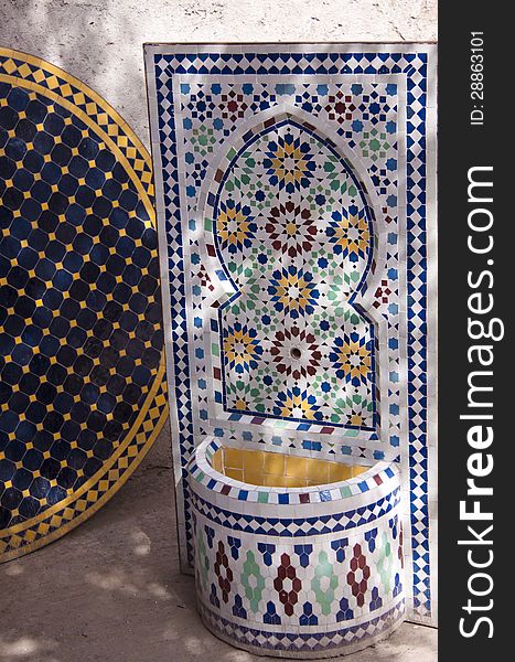 Home fountain and table of Moroccan tiles. Home fountain and table of Moroccan tiles