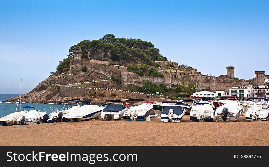 Boats on the beach in Tossa de Mar, Costa Brava, Spain. Boats on the beach in Tossa de Mar, Costa Brava, Spain.