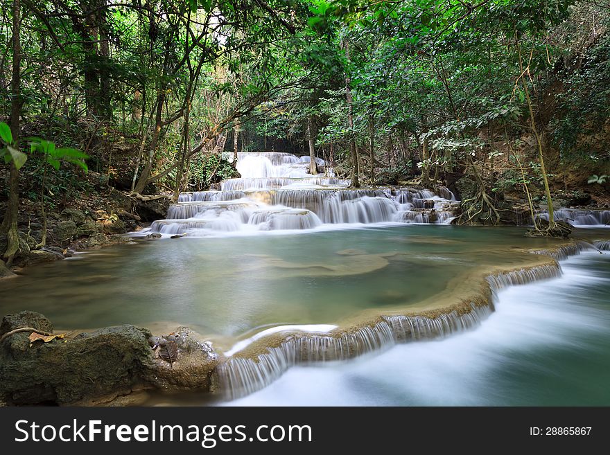 Wonderful Cascade Waterfall in The Forest in Thailand