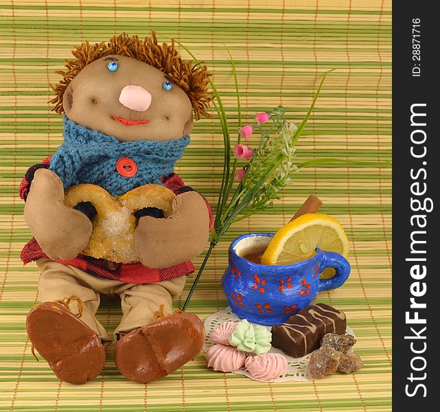 Handmade toy with cake and sweet things. Handmade toy with cake and sweet things