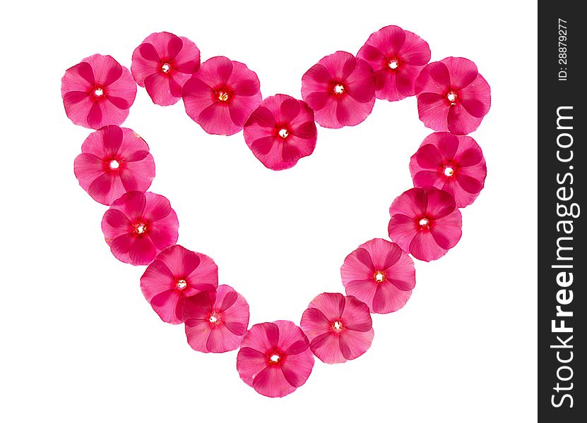 Heartshaped pink floral frame isolated on white background