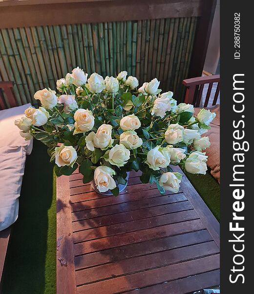 bouquet of white roses on the table