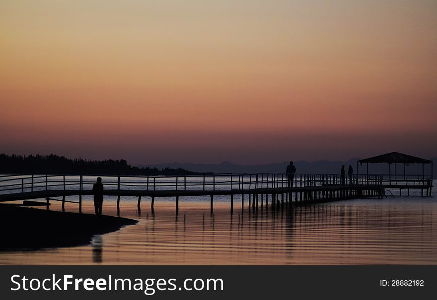 Sunrise on the lake on summer morning