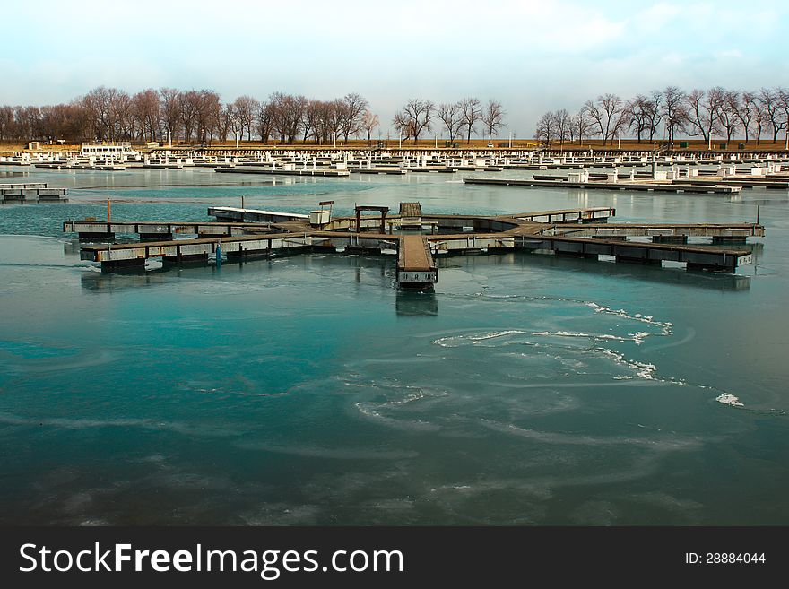 Icy, during winter time disused harbor. Icy, during winter time disused harbor