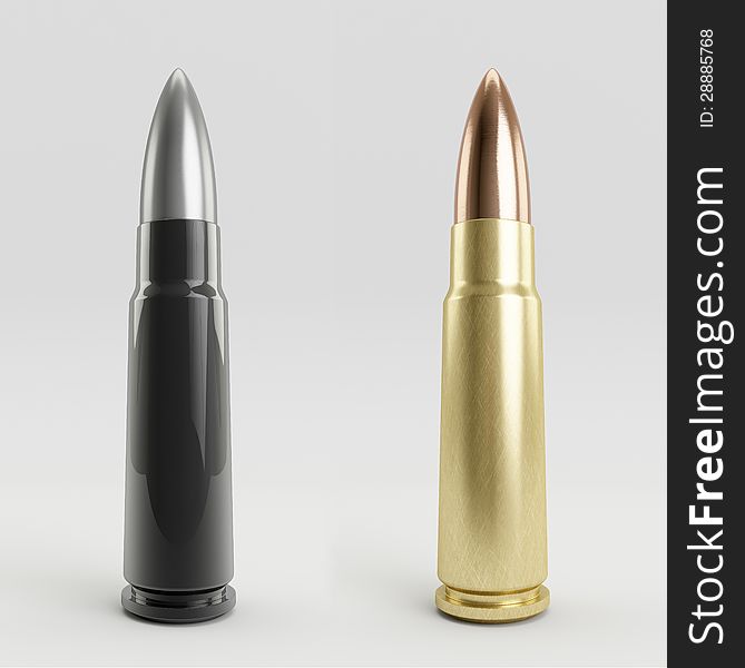 Two versions of a 7.62x 39 mm assault rifle round on neutral background. Two versions of a 7.62x 39 mm assault rifle round on neutral background