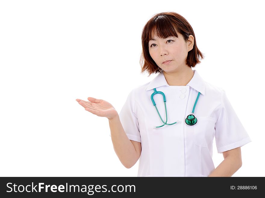 Asian female nurse showing blank sign