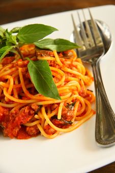 Spaghetti With Thai Style Sauce Stock Photography