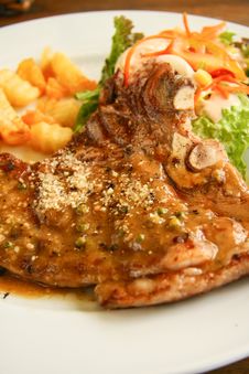 Pork Steak, Grill Pork With Pepper Sauce Royalty Free Stock Images
