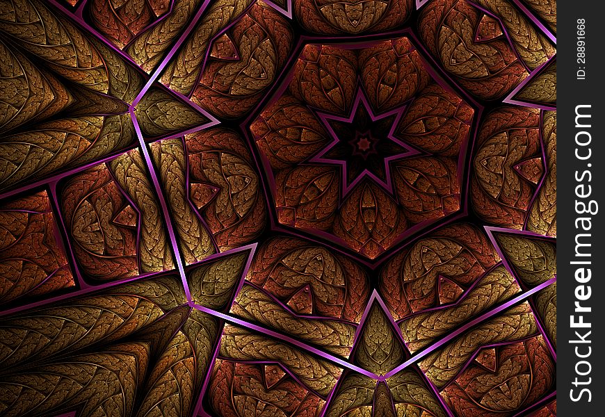 Warm colored fractal flower, modern digital artwork, abstract design