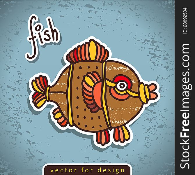 Vector decorative doodle fish on grunge background