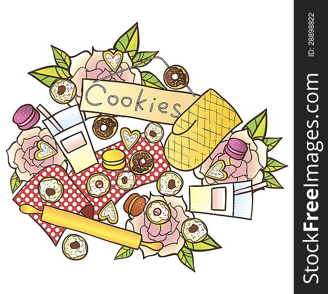 Vector background with cookies and milk. Vector background with cookies and milk