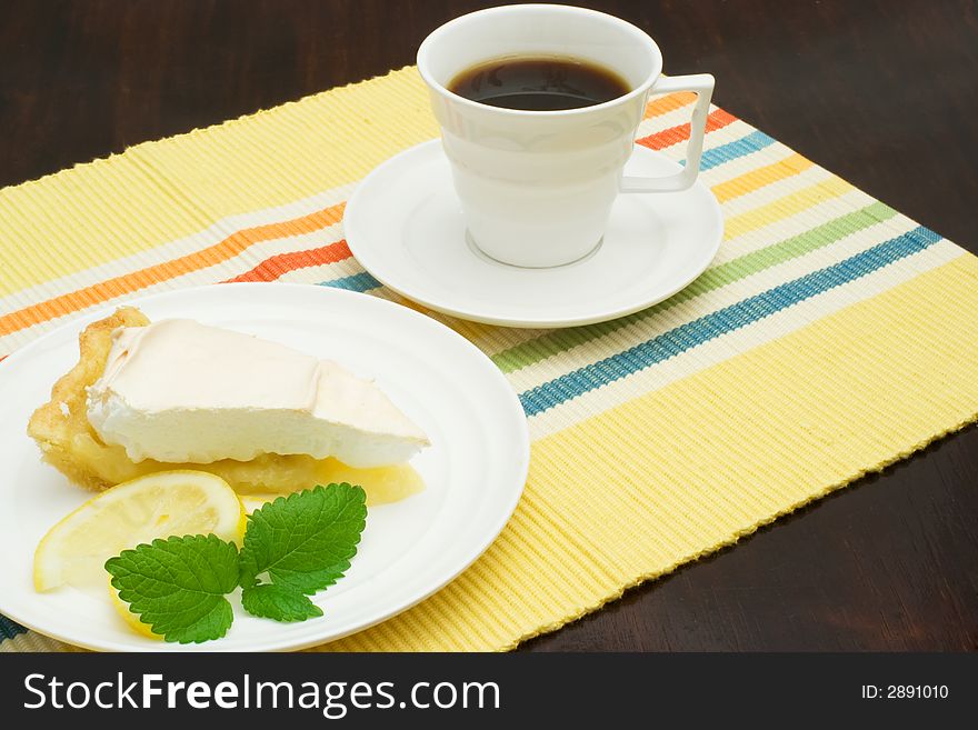 Lemon Meringue pie on white plate