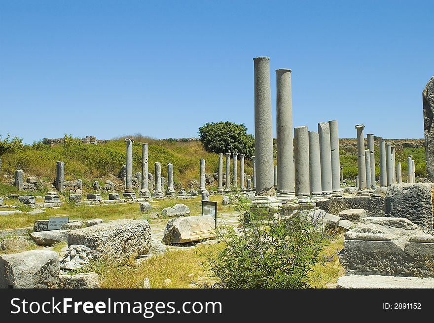 Archeological view of ancient site in Perge Turkey. Archeological view of ancient site in Perge Turkey