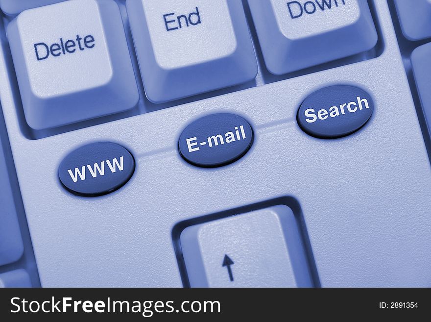 Computer keyboard with internet keys, blue toning