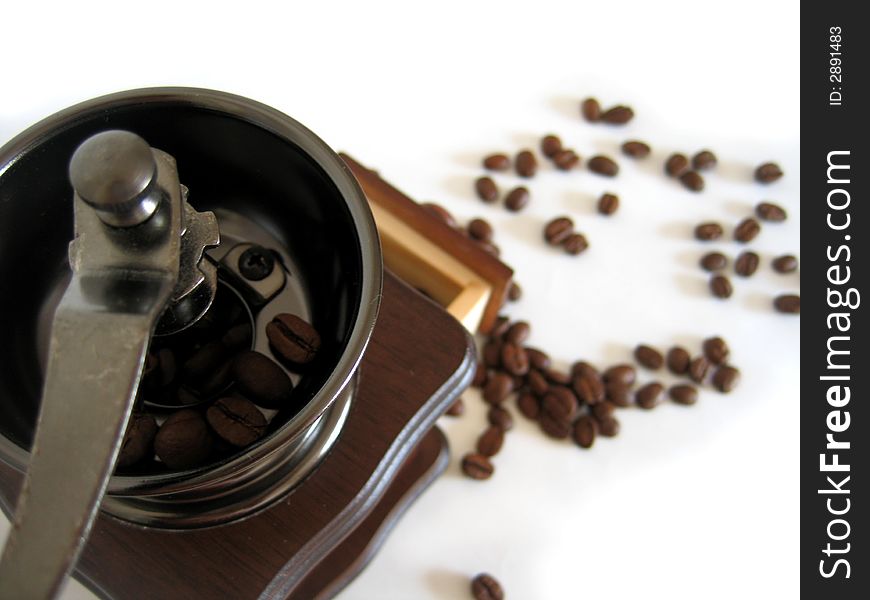 Coffee grinder and beans
