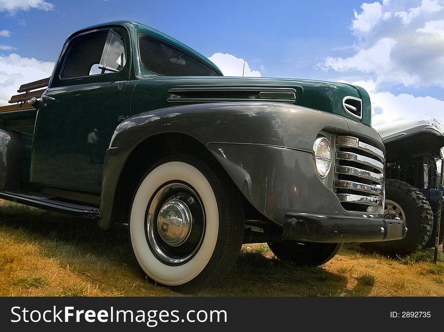 Old gray colored truck at classic car show. Old gray colored truck at classic car show