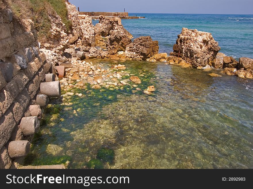 National park Caesarea on coast of Mediterranean sea. National park Caesarea on coast of Mediterranean sea