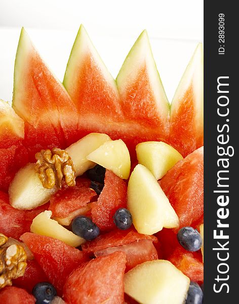 Watermelon fruit salad with melon and black currant