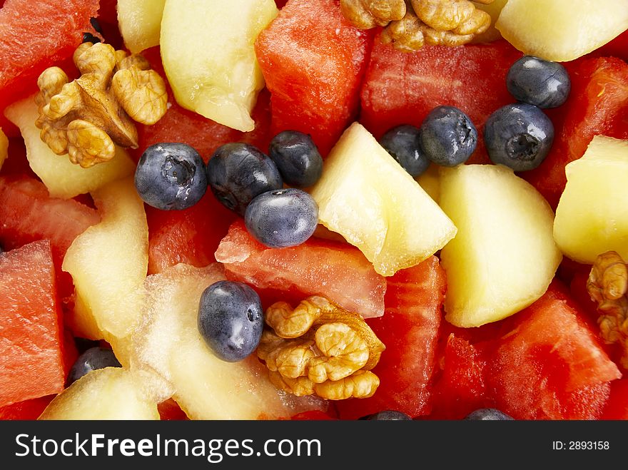 Watermelon fruit salad with melon and black currant