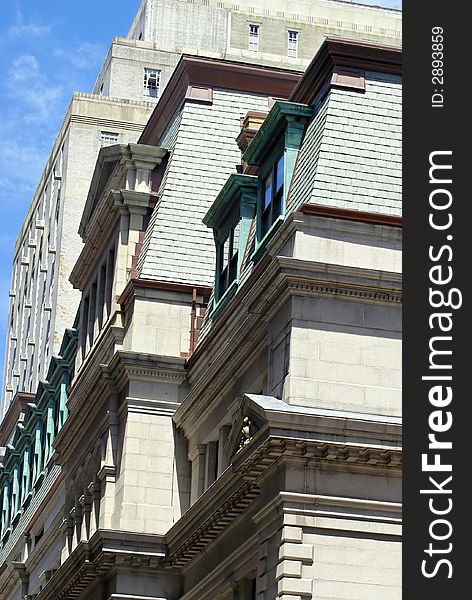 Upper stories of the boston courthousse in boston massachusetts. Upper stories of the boston courthousse in boston massachusetts