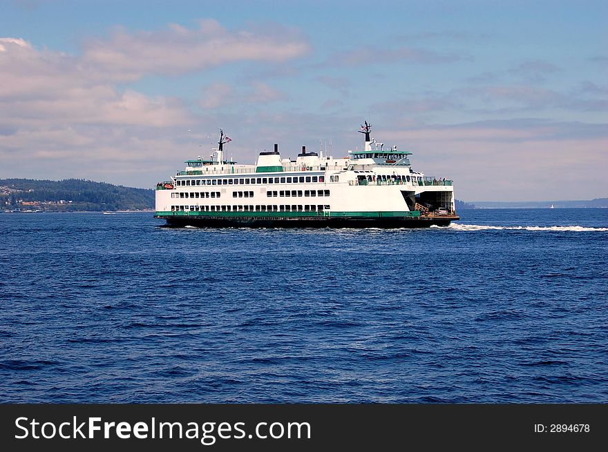 A ferry boat with ocean view in the pacific northwest. A ferry boat with ocean view in the pacific northwest