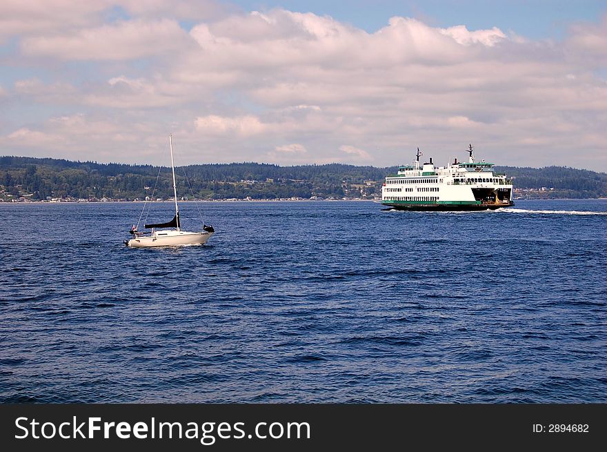 A ferry boat with ocean view in the pacifc northwest. A ferry boat with ocean view in the pacifc northwest