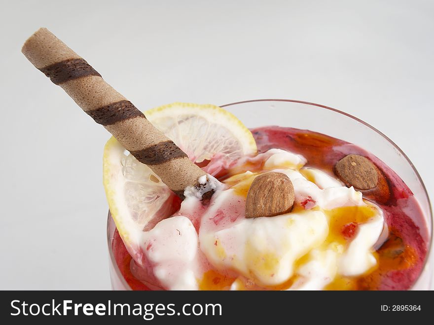 Dessert with cream and fruits