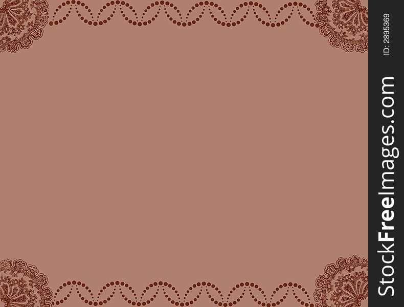 A brown designed background with small dots on top and a cloth's pattern on all the four corners.