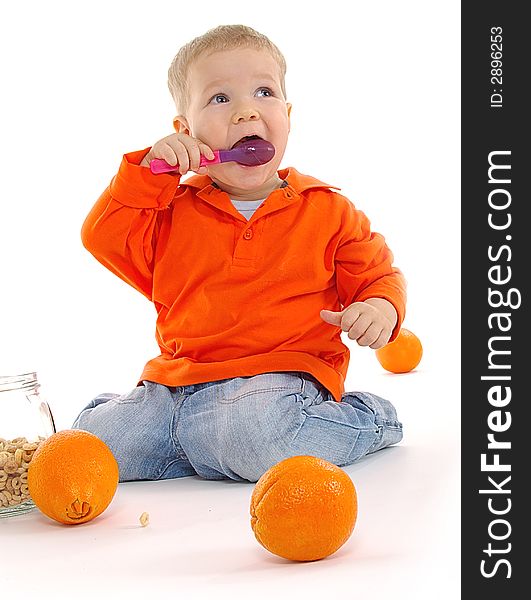 Portrait of Five-year happy old boy with orange fruit. full resolutions images - looking other pictures in my portfolio. Portrait of Five-year happy old boy with orange fruit. full resolutions images - looking other pictures in my portfolio