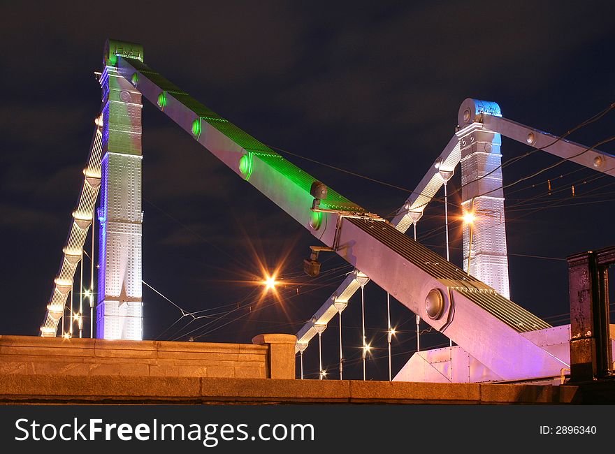Bridge with colourful lamps in night time. Bridge with colourful lamps in night time
