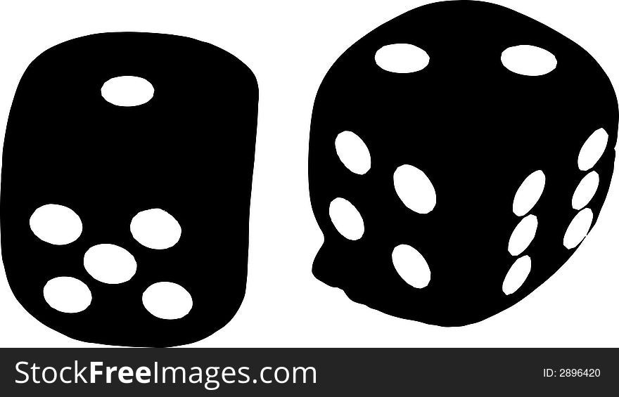 2 Dice close up -  showing the numbers 1 and 2 in black and white. 2 Dice close up -  showing the numbers 1 and 2 in black and white