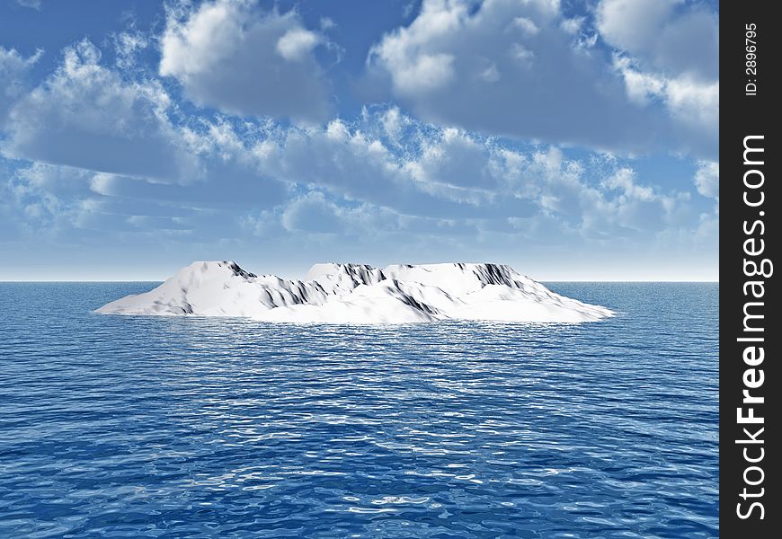 The big iceberg on  the open ocean - 3d landscape scene.