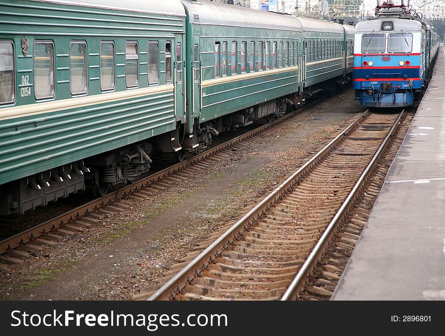 Train`s arrival on the railway station