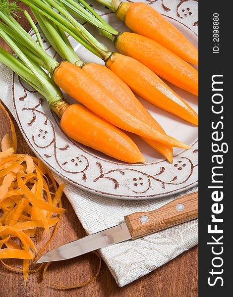 Fresh carrots on the plate