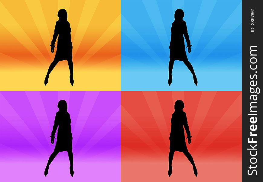 Girl silhouette in blue, red, violet and yellow. Girl silhouette in blue, red, violet and yellow