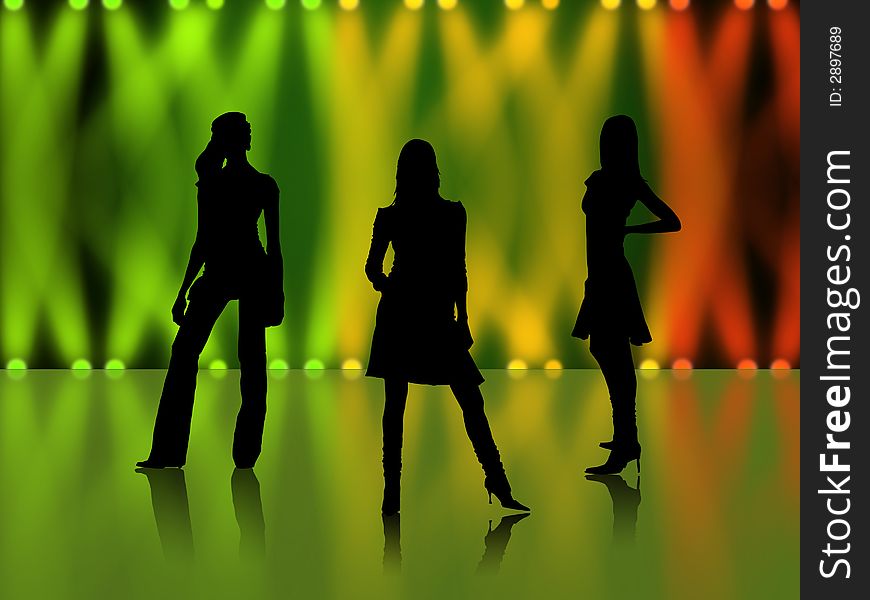 girls silhouettes in night club party. girls silhouettes in night club party