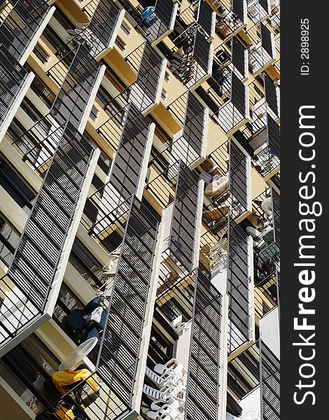 Abstract balconies shot from an angle of a building. Shot with canon 350d and 70-200mm L lens.