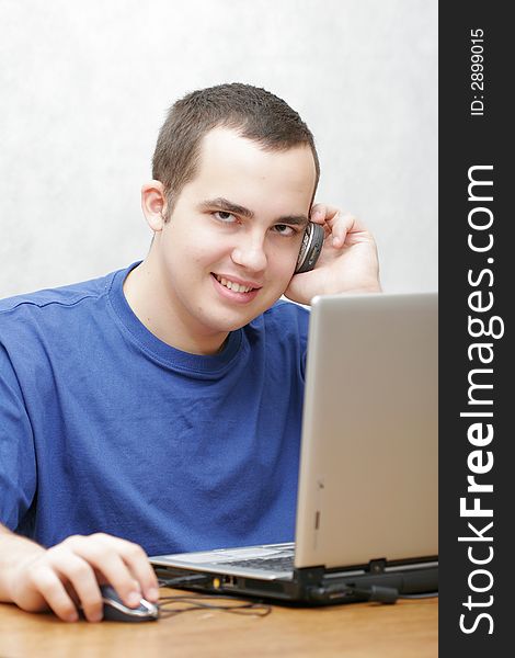 Student working on his laptop